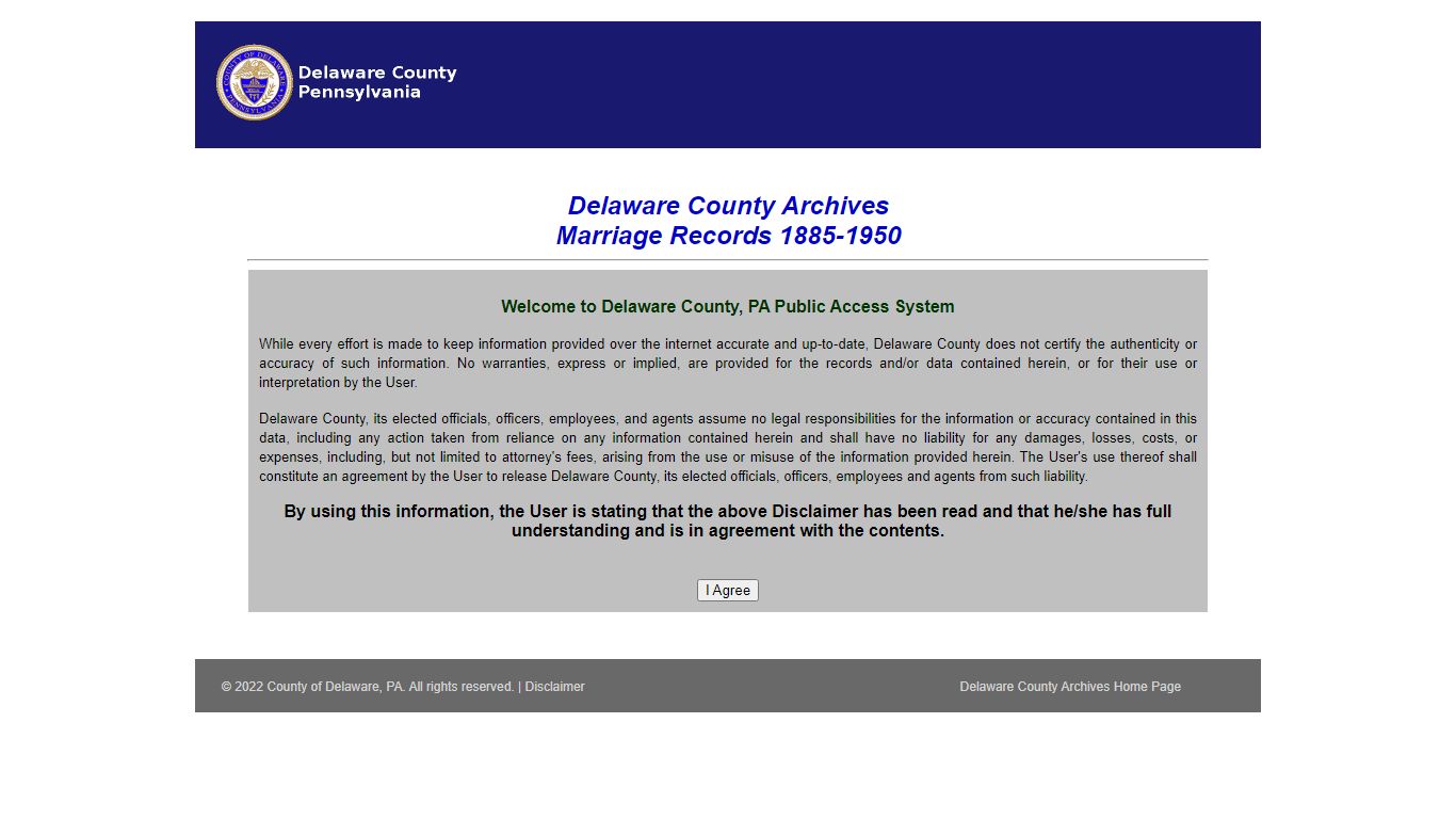 Delaware County Archives Marriage Records 1885-1950