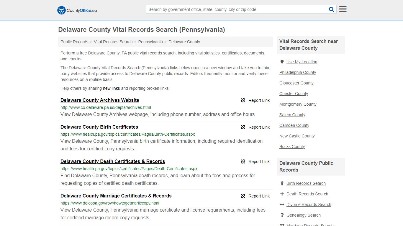 Vital Records Search - Delaware County, PA (Birth, Death ...