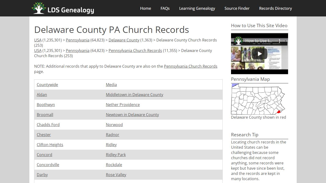 Delaware County PA Church Records - LDS Genealogy